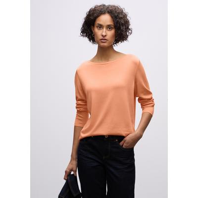Strickpullover STREET ONE, Damen, Gr. 42, orange (creamy orange), Stoff, 60% Viskose, 40% Baumwolle, unifarben, normal normal, U-Boot-Ausschnitt, Bündchen, Pullover Strickpullover, mit U-Boot-Ausschnitt