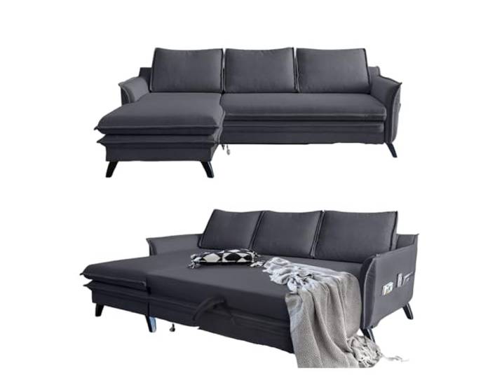 MIUFORM Charming Charlie, 4er Ecksofa mit Schlaffunktion, Links, Anthrazit Schlafsofa mit Bettkasten und Bettfunktion, 4 Sitzer Sofa L Form, 228x150x90cm, Couch mit Schlaffunktion, Sofa Bed Klappbar