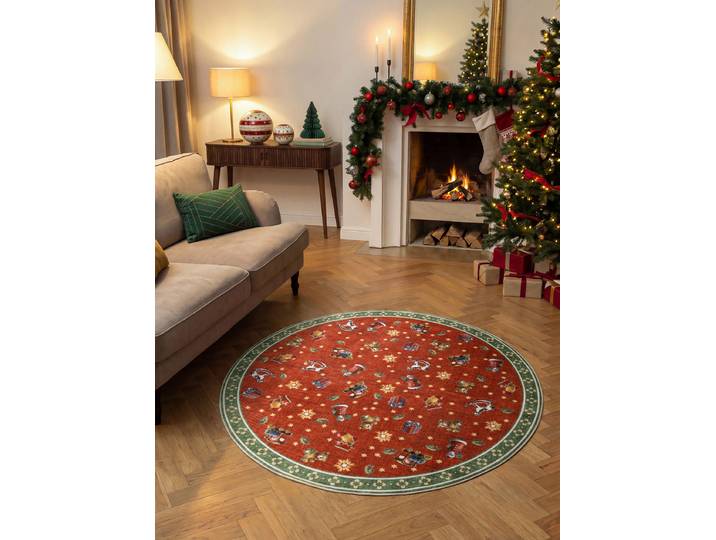 Kurzflorteppich Noel rund Rot Ø 200cm Polyester