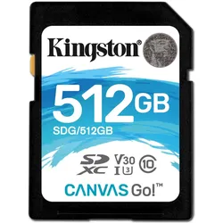 Kingston Canvas Go! SDXC Card (512 GB, SDXC, U3, UHS-I), Speicherkarte, Blau, Schwarz, Weiss