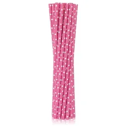 12 Trinkhalme pink mit weißen Punkten