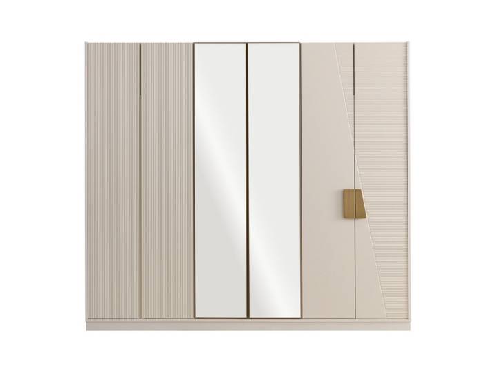 Villa Möbel Kleiderschrank (Kleiderschrank, 1-St., 6 trg. Kleiderschrank) Kleiderschrank Creme mit Spiegel mit viel Stauraum