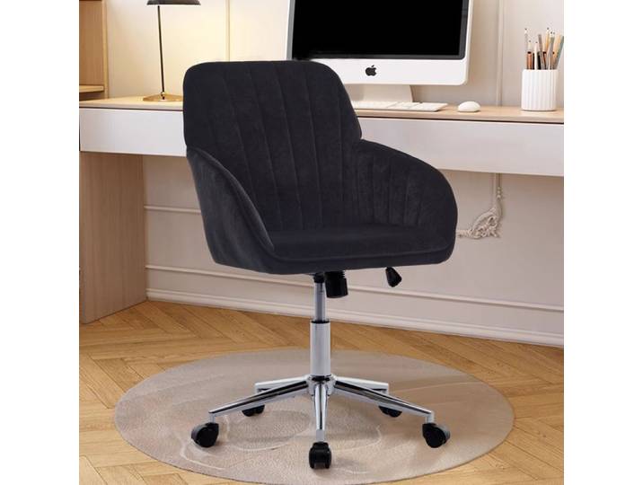 Chaise de bureau pivotante en velours avec dossier réglable en hauteur noir