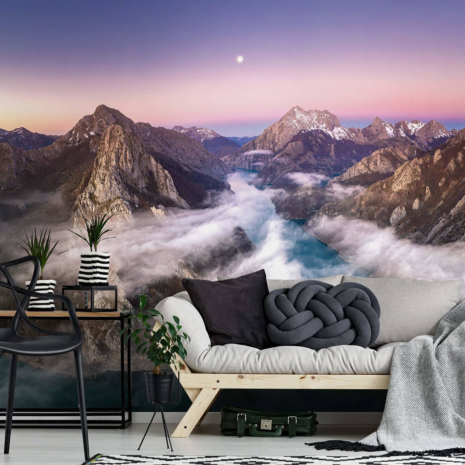 home24 Fotobehang Over the Mountains Multicolour Abstract Modern Landscape Mural