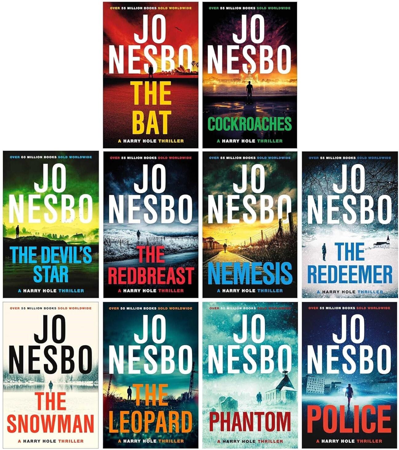 Penguin Harry Hole Series by Jo Nesbo - 10 Book Paperback Collection - The Bat, Cockroaches, The Redbreast, Nemesis, The Devil's Star, The Redeemer