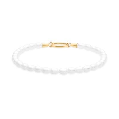 Armband TAMARIS "Pearl Charms", gold (gelbgoldfarben, weiß), Armbänder, Damen, 18cm, Edelstahl Perlen, Edelstahl, Perlen, Armband, mit Glasperle