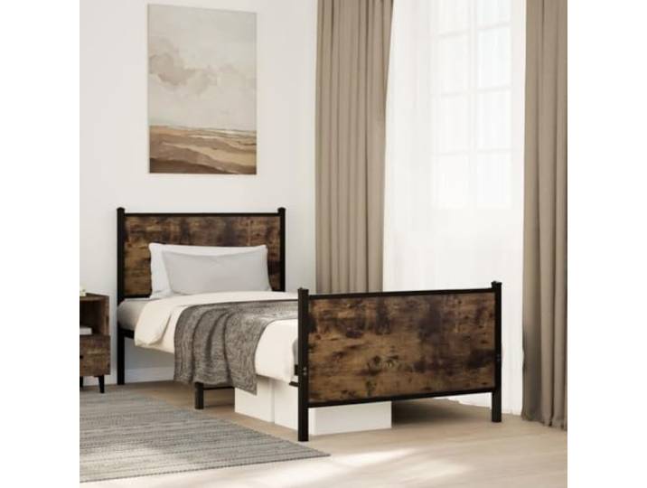 Stabiles Stahlgestell Elegantes zeitloses Design Räuchereiche 90x190 cm Metallbett ohne Matratze Räuchereiche 90x190 cm Bettgestell mit Lattenrost Stabil Stauraum Gästebett