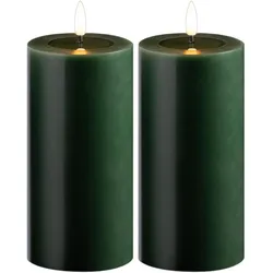 Novaliv, LED Kerzen, 2er Set LED Stumpenkerzen gross grün Echtwachskerze mit beweglicher Flamme flackernd - Timerfunktion (2x)
