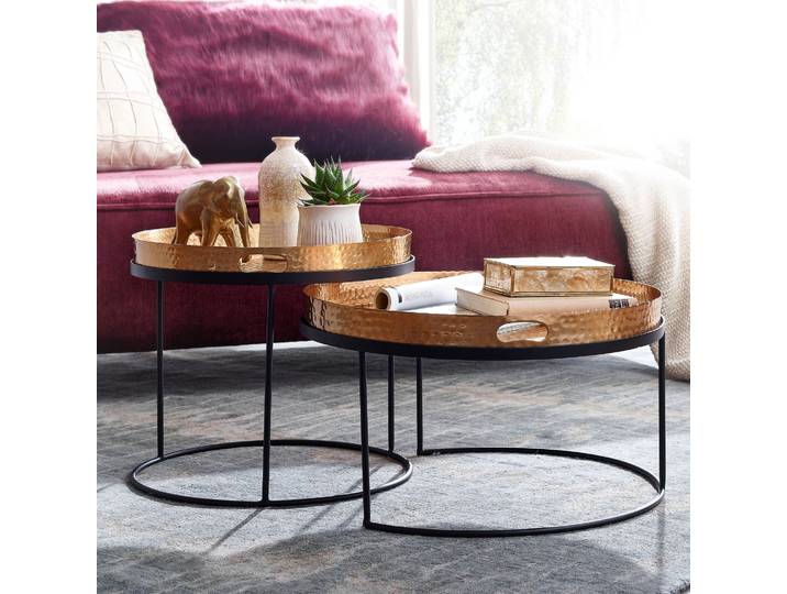 Couchtisch Seedorf 2er-Set Ø 56cm Gold/Schwarz/Gold