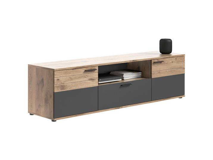 Mid.you Lowboard, Nox Oak Nachbildung, Basalt grau Nachbildung, Kunststoff, 2 Fächer, 194x53x47 cm, FSC Mix, stehend, Wohnzimmer, Wohnwände, Lowboards, Lowboards stehend