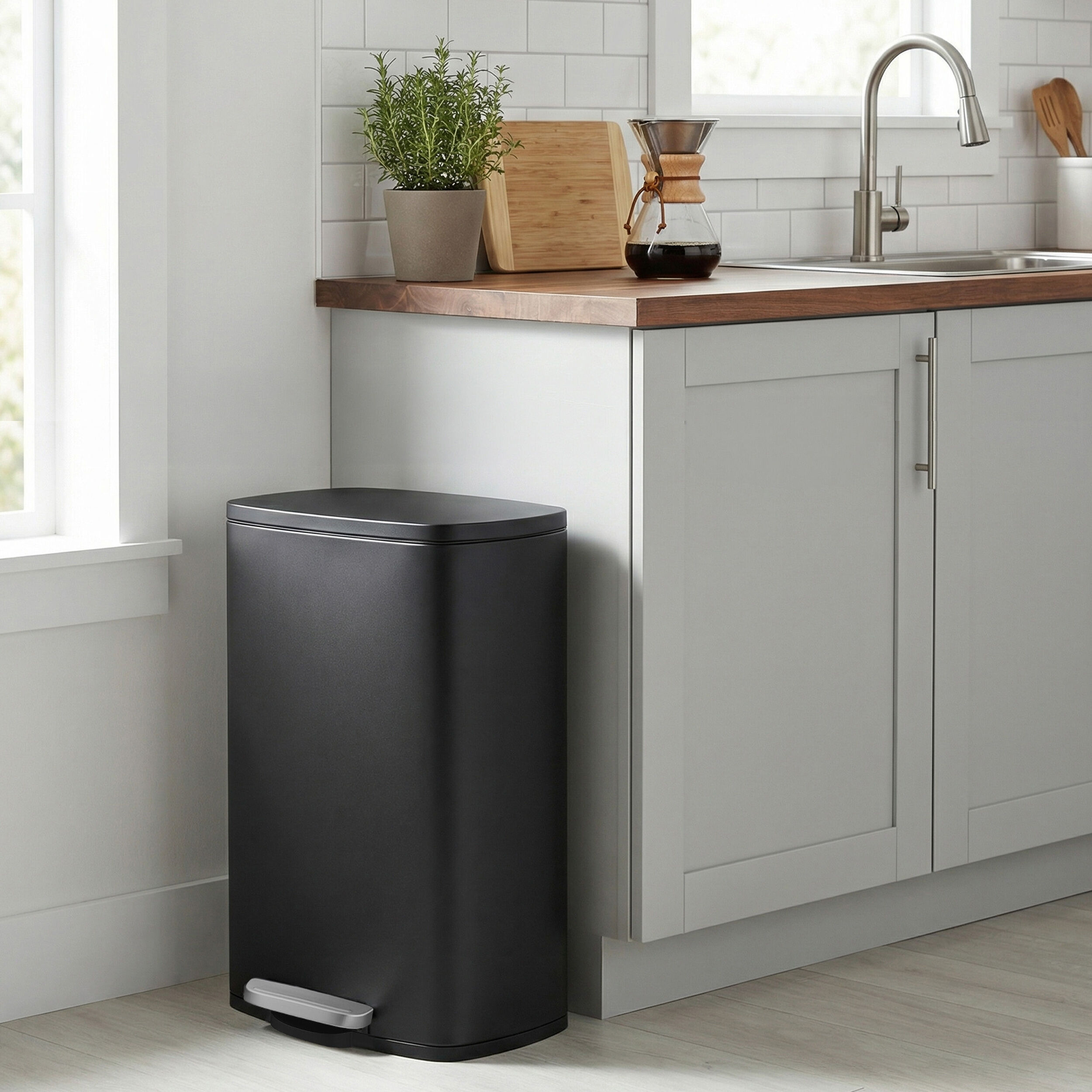 SPRINTIS Poubelle à pédale 50 litres, Softclose noir, acier, PP