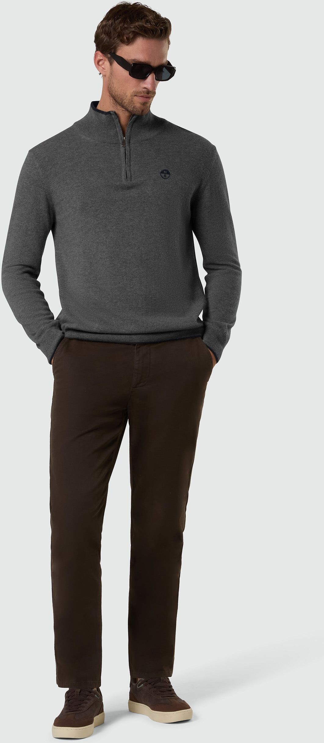 North Sails Pullover aus Kaschmir-Mix mit halbem Reißverschluss Medium grey melange M
