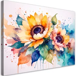 LEINWANDBILD Sonnenblumen Blumen Aquarell 60x40cm