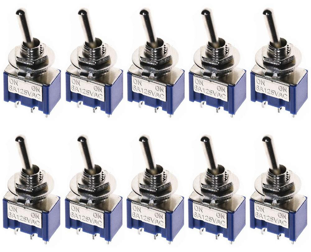 Dripio Miniatuur tuimelschakelaar SPDT aan/aan, 10 stuks, 6A/125V, 3A/250V, soldeerverbinding
