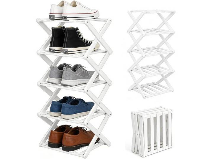 Étagère À Chaussures Étroite Petite Étagère À Chaussures Peu Encombrante Porte-Chaussures Verticale En Bambou Petit Rangement À