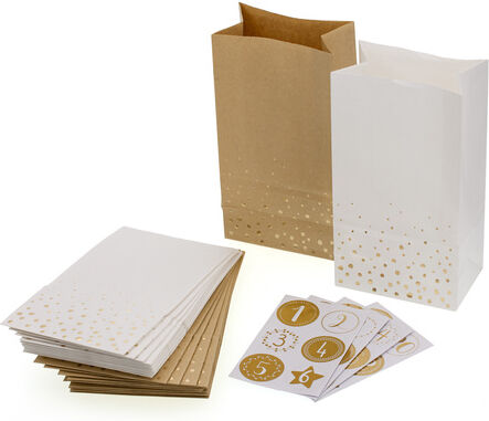 Heyda Adventskalendertüten-Set, natur-weiß-gold, 24 Stück