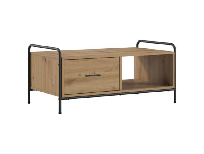 Couchtisch Eiche artisan 90 x 49 x 41 cm Engineering Holz Oberfläche wasserdicht, verzinkter Stahlrahmen, Platz für Bücher und Zeitschriften, Doppelmontage, einfacher Stil