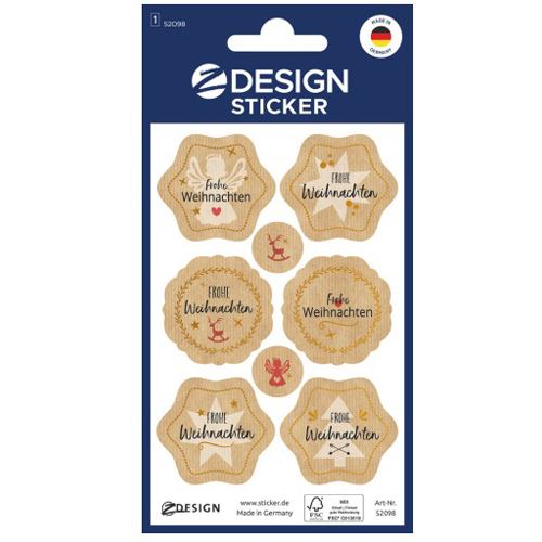 AVERY Zweckform Aufkleber Frohe Weihnachten, braun, 8 Etiketten