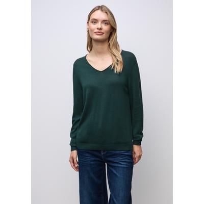 V-Ausschnitt-Pullover STREET ONE, Damen, Gr. 34, grün (deep teal grün), Stoff, 60% Viskose, 40% Baumwolle, unifarben, normal normal, V-Ausschnitt, abgesteppt, Pullover, Feinstrick