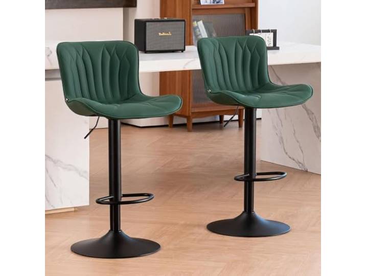 YOUNIKE Barhocker 2er Set, Drehbare Höhenverstellung Barstuhl Kunstleder Polsterung Barstühle Thekenhocker, Moderner BarStools Küchenhocker mit Hohe Ohrenlehne, Dunkelgrün