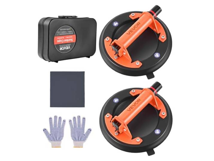 VEVOR Ventouse Carrelage 203 mm Ventouse Vitre Lot de 2 Capacité Levage 195 kg Poignée Métal Étui de Transport Outil Pose Carrelage pour Soulever de Grands Carreaux Plaques de Verre Lisse Granit Métal