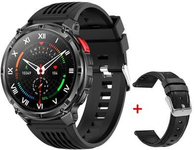 Smart Shopping Spot HT33 Outdoor Smart Watch With Bluetooth Calling Smartwatch, LED Flashlight & Long Battery black Leather