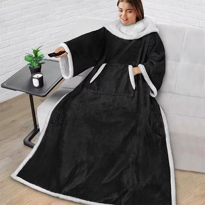 Inspired Finds Oversized Reversible Flannel Wearable Blanket Hoodie With Pocket For Cozy Winter Comfort black