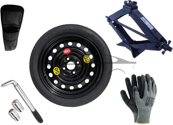 Extradeon Kit - Roue de secours RENAULT TWINGO II R15 4x100x60,1 + Clé gola + Cric + House pour cric