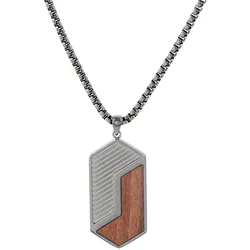 Holzkern Herren-Kette Edelstahl Zigzag Walnuss/Dunkelgrau