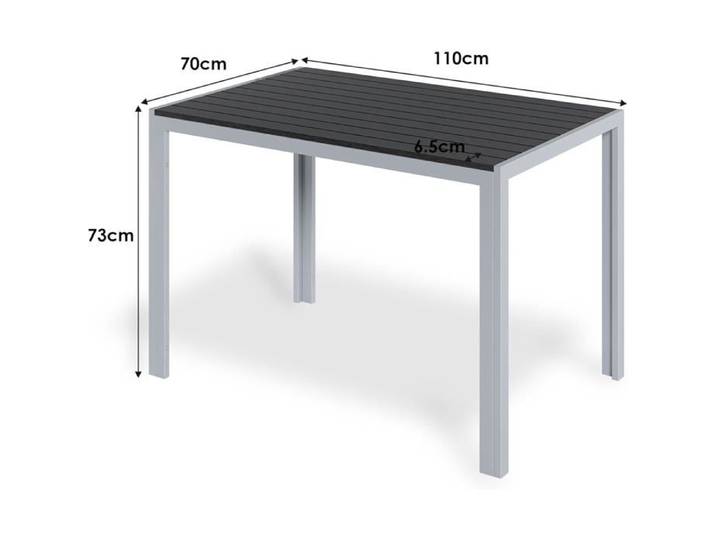 Table de Jardin Extérieur Table de Balcon Carrée Table de Terrasse Aluminium WPC Résistante aux Intempéries (110x70cm Gris)