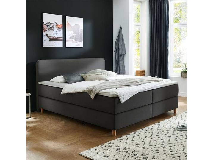 HOMELIV. Boxspringbett Kannur Webstoff 160x200 cm Bonellfederkern-Box Härtegrad: H3 Dunkelgrau skandinavisch