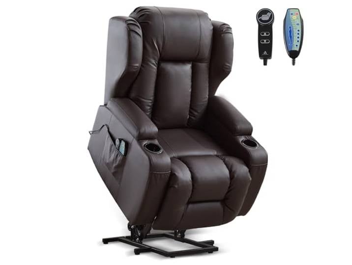 SITURAY Elektrisch Verstellbar Relaxsessel mit Liegefunktion Aufstehhilfe Fernsehsessel Seniorensessel TV Sessel Kinosessel mit Massage Heizung, Kunstleder Braun, 1 Aufstehsessel