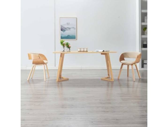 UYPTERF Esszimmerstuhl Creme Bugholz und Kunstleder 1 Stuhl,weiche Polsterung,pflegeleicht,massiver Holzrahmen,zeitloses Design,bequem