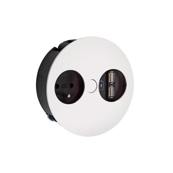 Bachmann Twist USB A stopcontactmodule met Belgisch/Frans stopcontact, mat wit