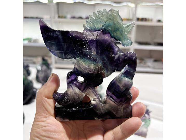 Sculpture de licorne en Fluorite arc-en-ciel naturelle, artisanat de sirène, ameublement de maison, décoration Fengshui, cadeau de noël, 1 pièce
