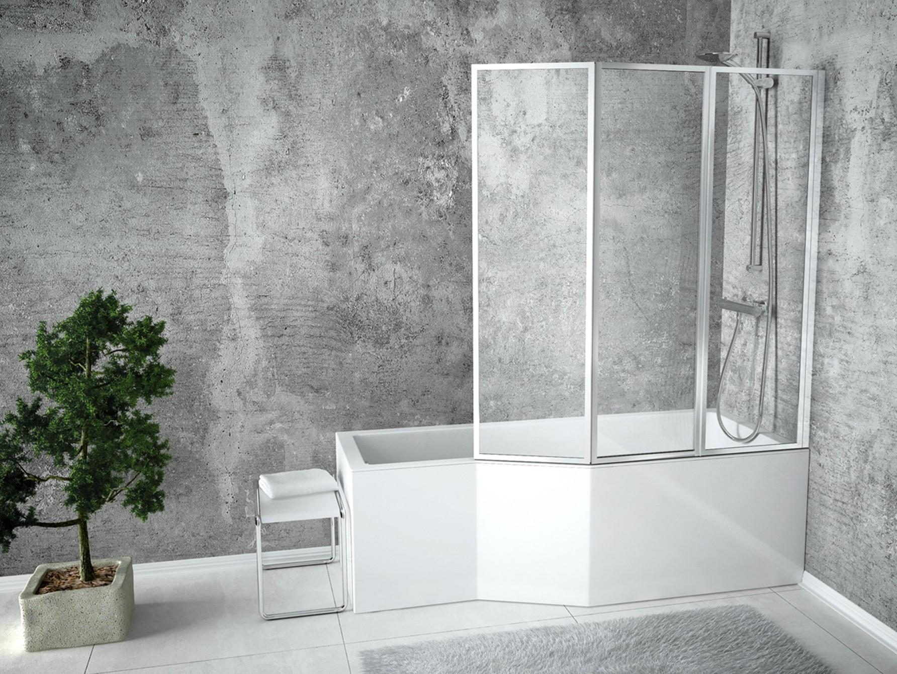 Badewanne INTEGRA 170 x 75 mit Füßen , mit Siphon und Dushwand-3-teilig (mit Schürze) , rechte