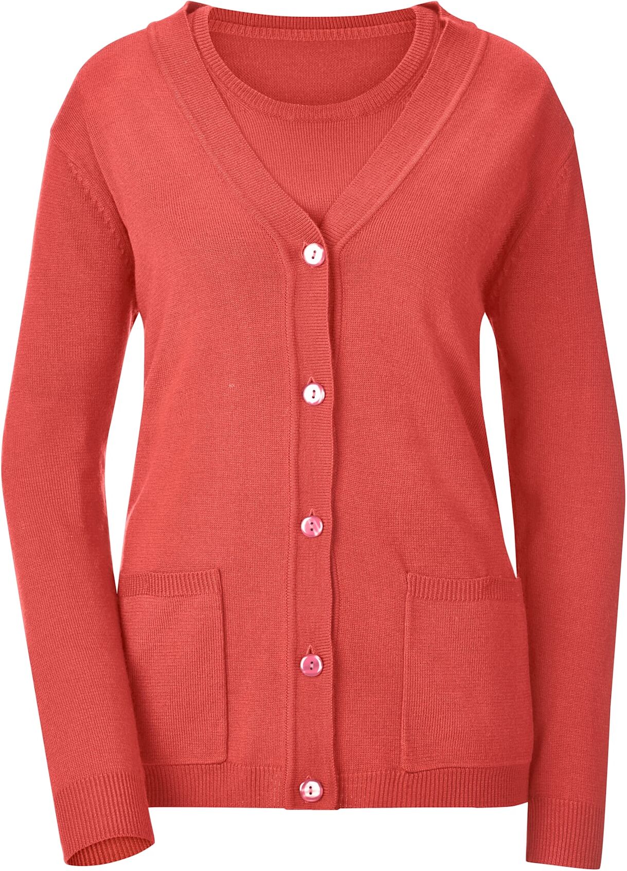 Strickpullover CLASSIC "Twinset", Damen, Gr. 40, rot (korallenrot), 100% Polyacryl, unifarben, figurumspielend, Pullover Strickpullover korallenrot 40