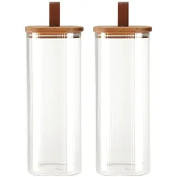 Excellent Houseware Vorratsglas mit Akazienholzdeckel, 1900 ml, 2er-Set, Vorratsbehälter, Transparent, Braun