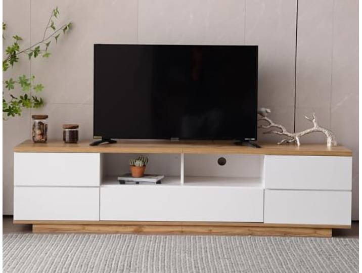 RAPRAP Weiß Tv Schrank Holz Mit Gitterdesign & 5 Türen, Tv Lowboard Stehend 180 cm Lang – MDF Fernsehschrank Mit 50 Kg Tragkraft & Einfacher Montage,O
