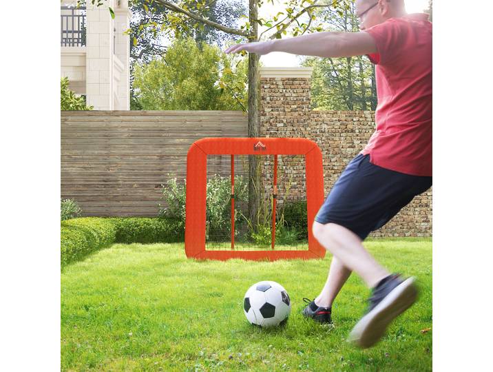 HOMCOM Filet de rebond de football, réglable, pliable, cadre métallique, filet en PE tout temps, inclus piquets, Rouge