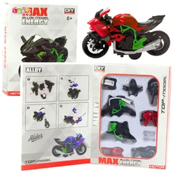 Motorrad zum Zusammenbauen, Schrauben, Metall, 1:14, DIY, Grün-Rot