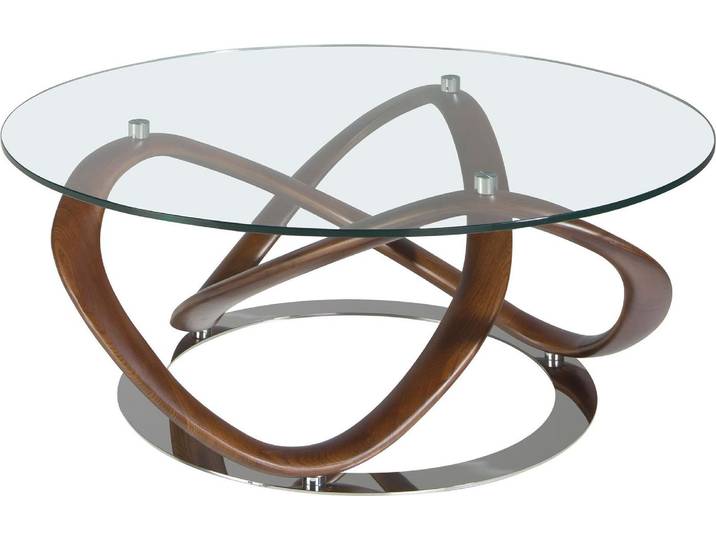 Angel Cerdá Table basse ronde en verre trempé\, noyer et acier chromé 2064