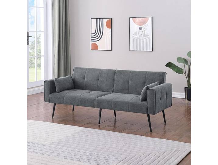 Canapé-lit pliant Gris 2 places convertible en chaise longue ou futon pour salon