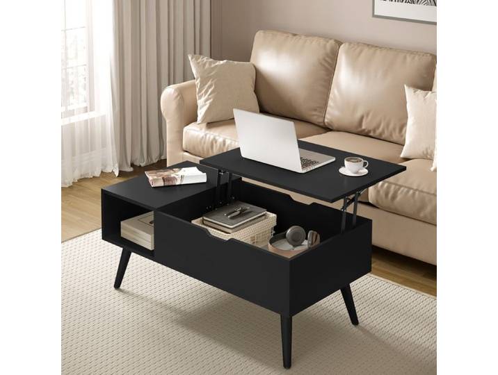 Table Basse Relevable - WOLTU Table de Salon - Espace de Rangement Intérieur - 100x50x(43-57)cm - Noir