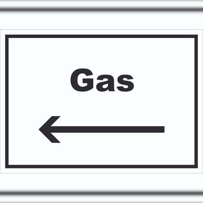 HB-Druck Gas Schild mit Text und Richtungspfeil links Anschluss waagerecht A0 (841x1189mm)