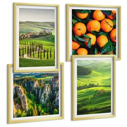 BILDER SET 4er Set - 50x50 cm & 40x60 cm Goldrahmen - Italienische Landschaft Orangen Natur