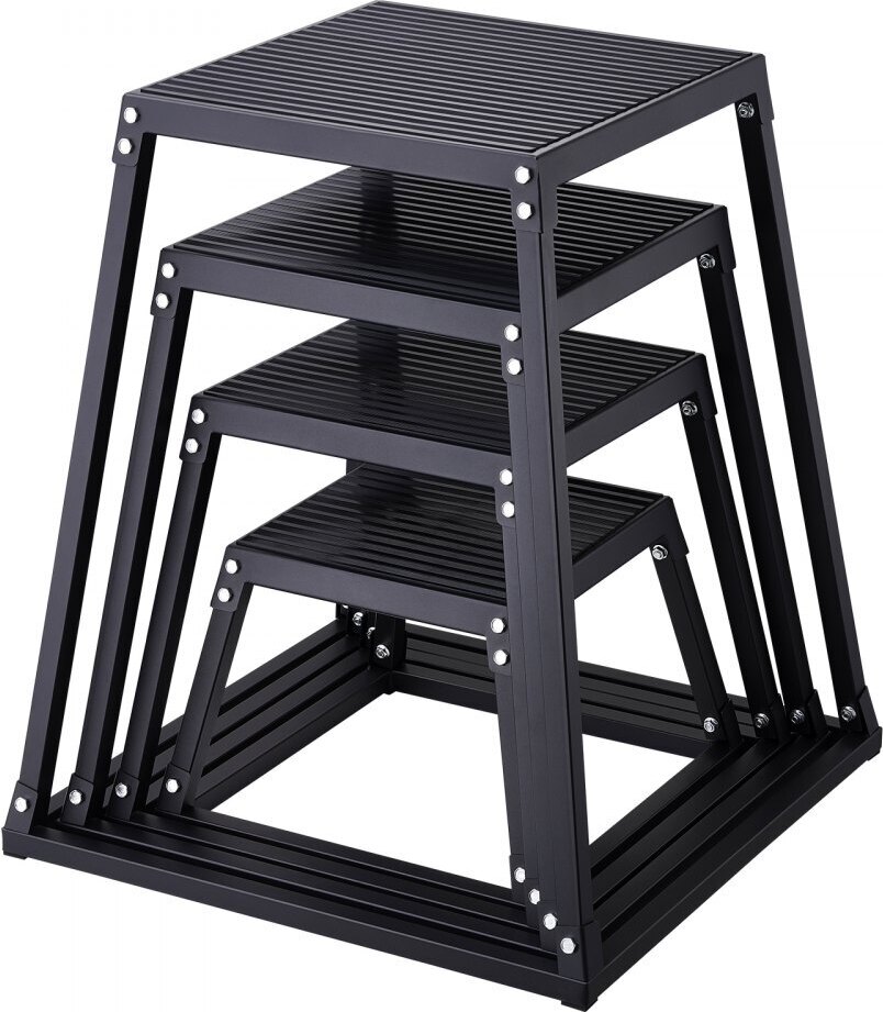 4-teilige Plyo-Boxen Set - 305/458/609/762 mm - Schwarz - Rutschfestes Fitness-Übungs-Step-Up-Boxen - Heim-Fitness-Training - Konditions-Krafttraining, Jump Training.