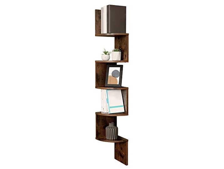 VASAGLE Eckregal, Wandregal 5 Ebenen, Schweberegal für Bücher Bücherregal, Pflanzenregal für Wohnzimmer, Arbeitszimmer, Schlafzimmer, Küche, Vintagebraun, CUSTOS Kollektion LBC20BX