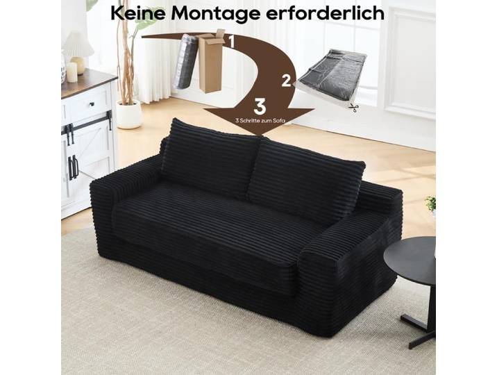 WOVREO canapé convertible 2 places 132x85 cm mousse à mémoire de forme velours côtelé noir sans montage