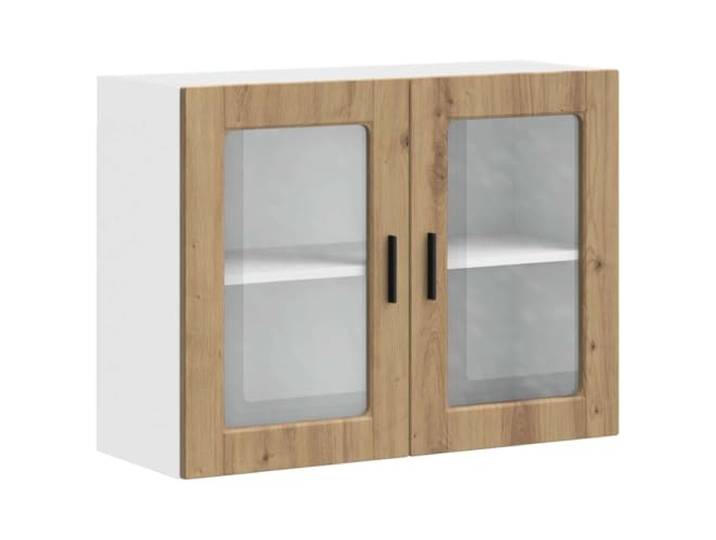 fsahslih Küchen-Hängeschrank mit Glastür 80x31x60 cm Porto Artisan-Eiche Platzsparender Wandküchenschrank aus Holzwerkstoff mit Glasfenster für Küche und Esszimmer.